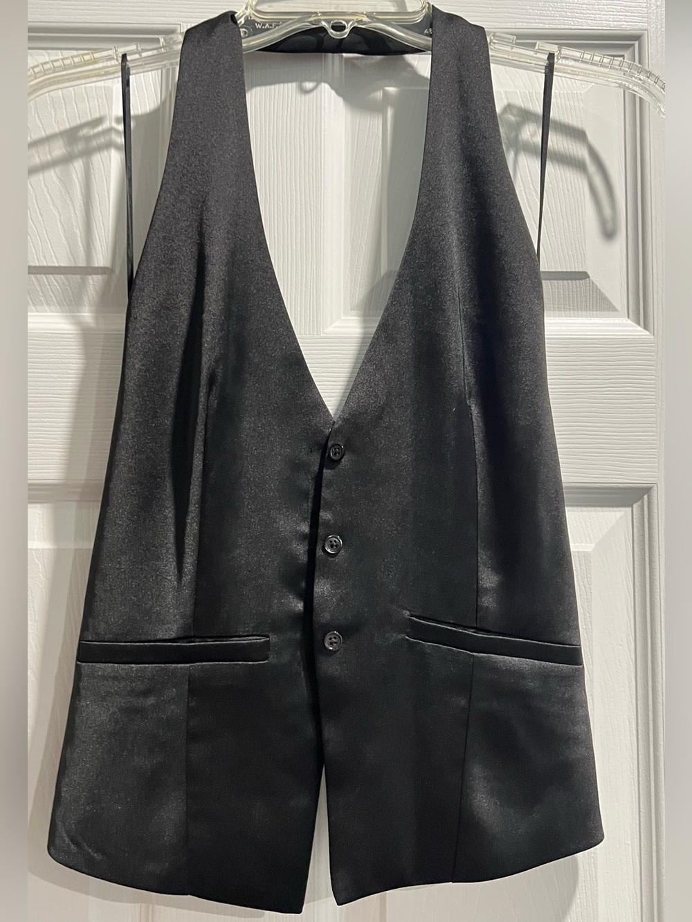 Zara Black Satin Button Vest w/ Open Back adjustable straps